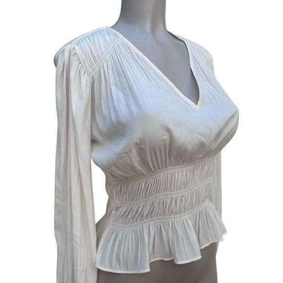 NWT Universal Thread Blouse Women's XS Cream Smocked V-neck Long Sleeve - Picture 4 of 16